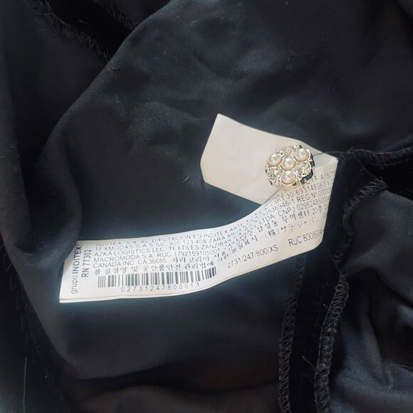 Zara Woman Black Velvet White Bib Ruffle with Jewel Buttons Cocktail Dress - Picture 9 of 10